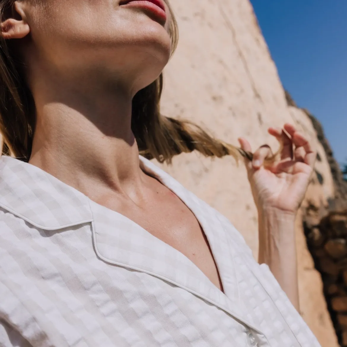 Camisa de algodón seersucker cuadros vichy Nat