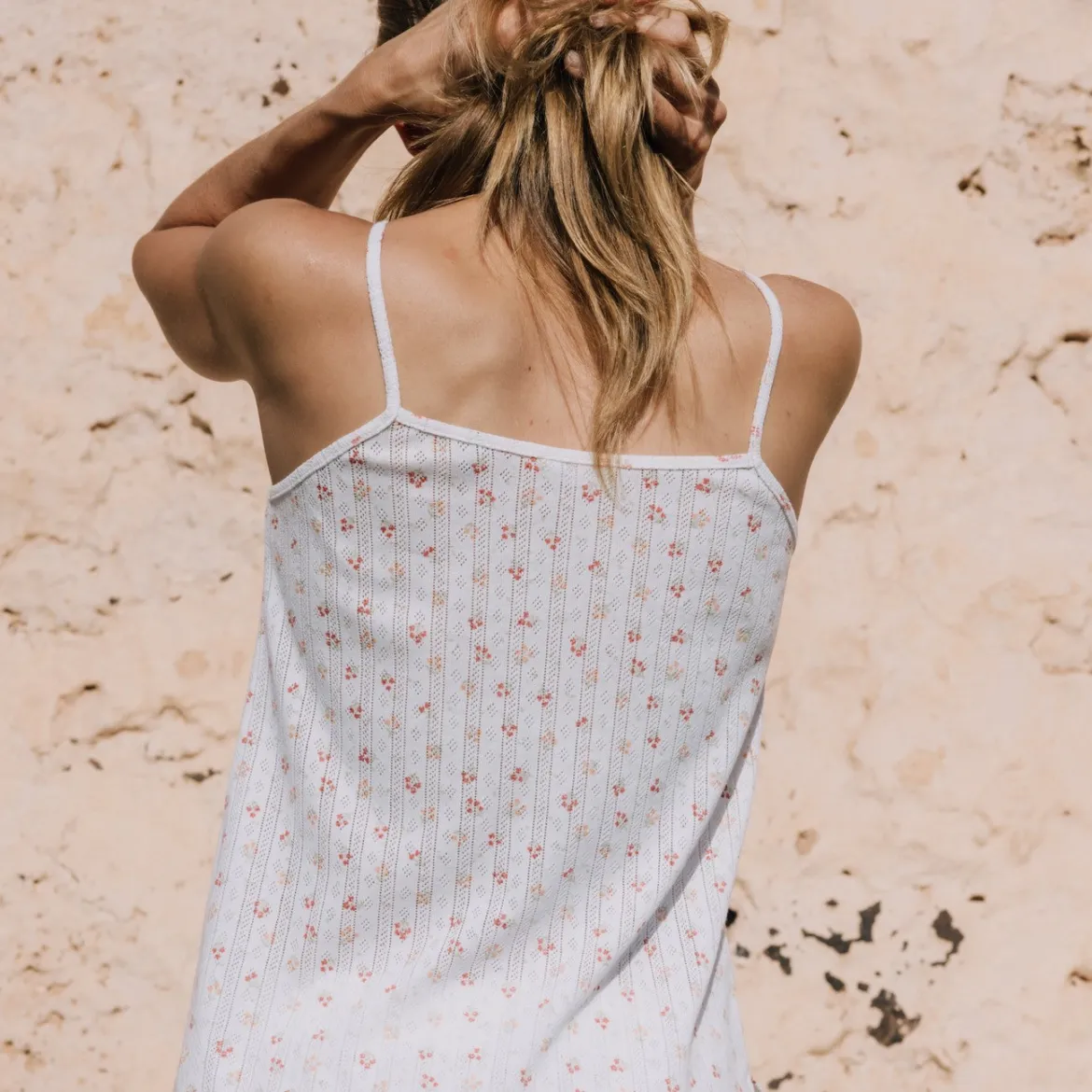 Camiseta tirantes algodón canalé estampado floral Fabiana