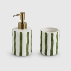 Dispensador jabón baño cerámica rayas Olivadi