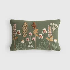 Funda de cojín algodón bordado floral Litamani