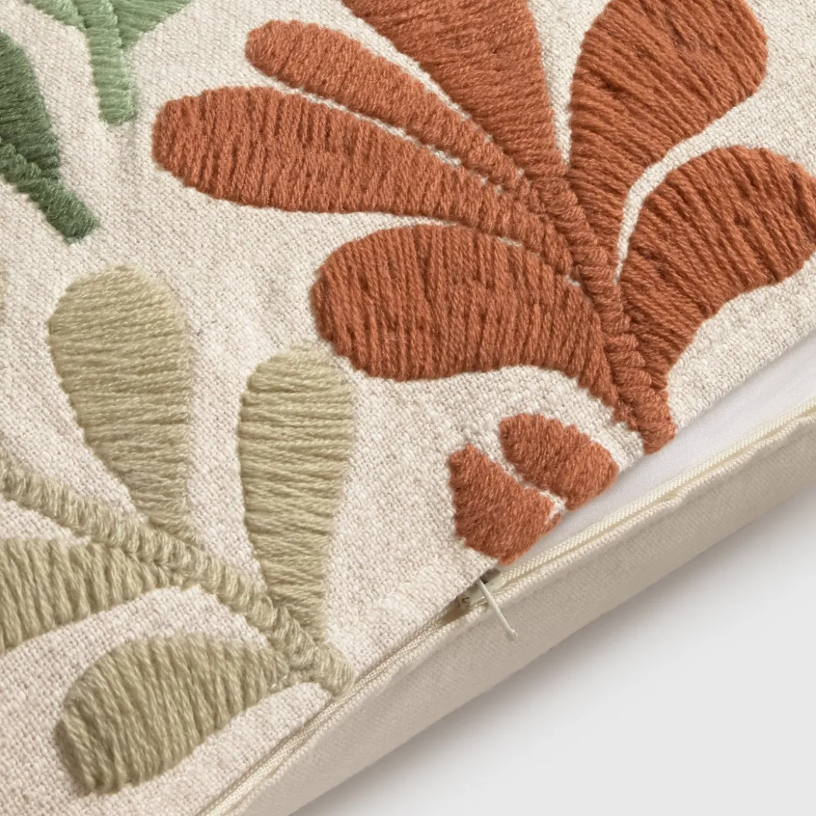 Funda de cojín algodón bordado floral Seor