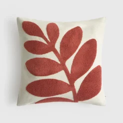 Funda de cojín algodón bordado hoja Hofu