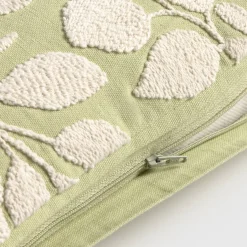Funda de cojín algodón bordado hojas Folcu