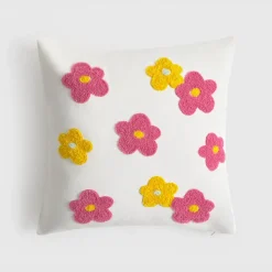 Funda de cojín algodón flores bordadas Florgri