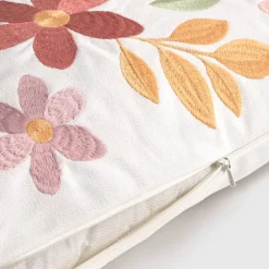 Funda de cojín algodón flores bordadas Foliona