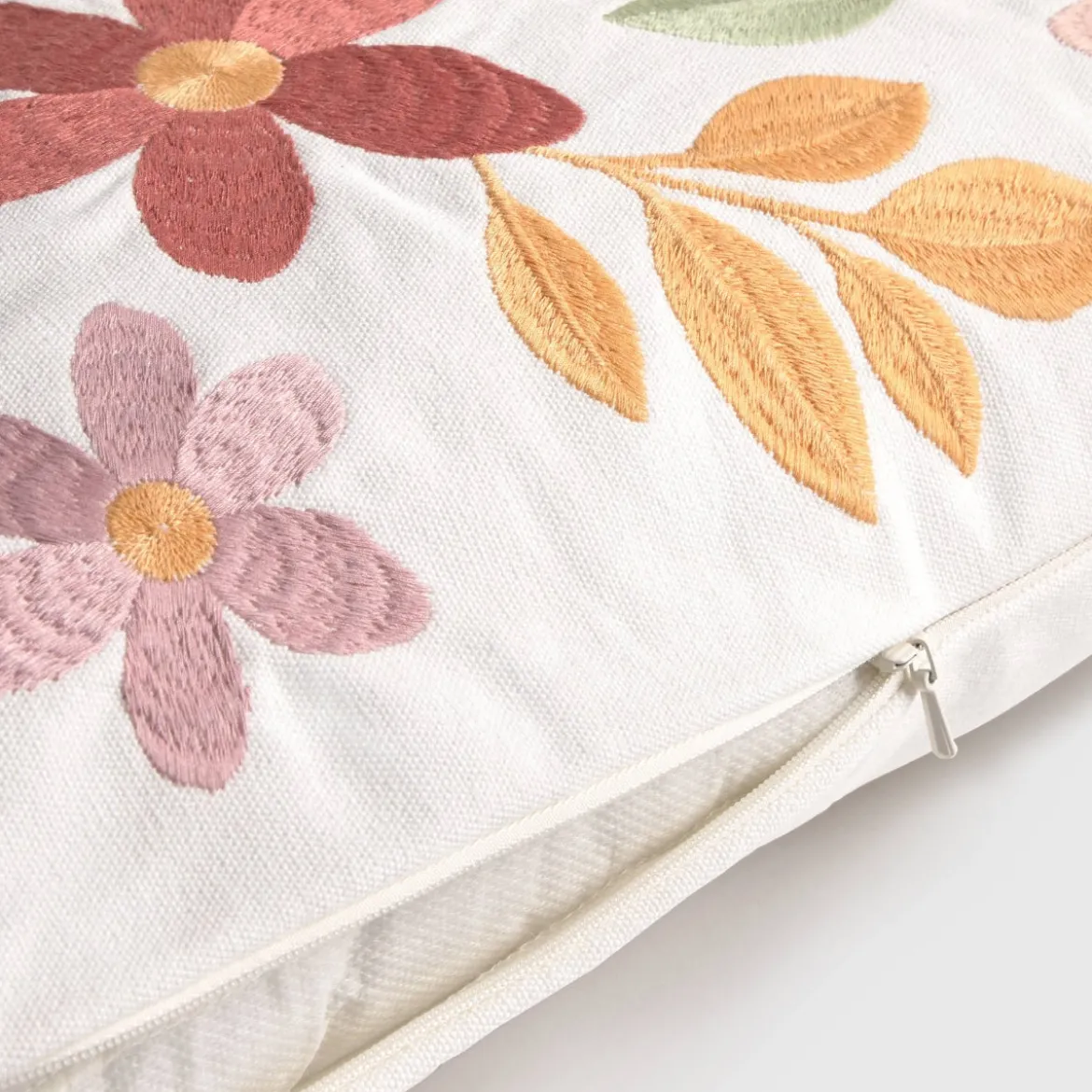 Funda de cojín algodón flores bordadas Foliona