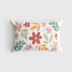 Funda de cojín algodón flores bordadas Foliona
