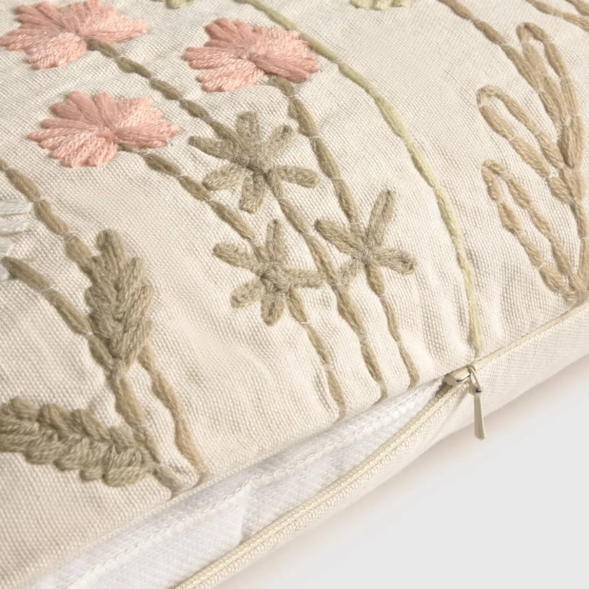 Funda de cojín algodón flores bordadas Litamani