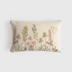 Funda de cojín algodón flores bordadas Litamani