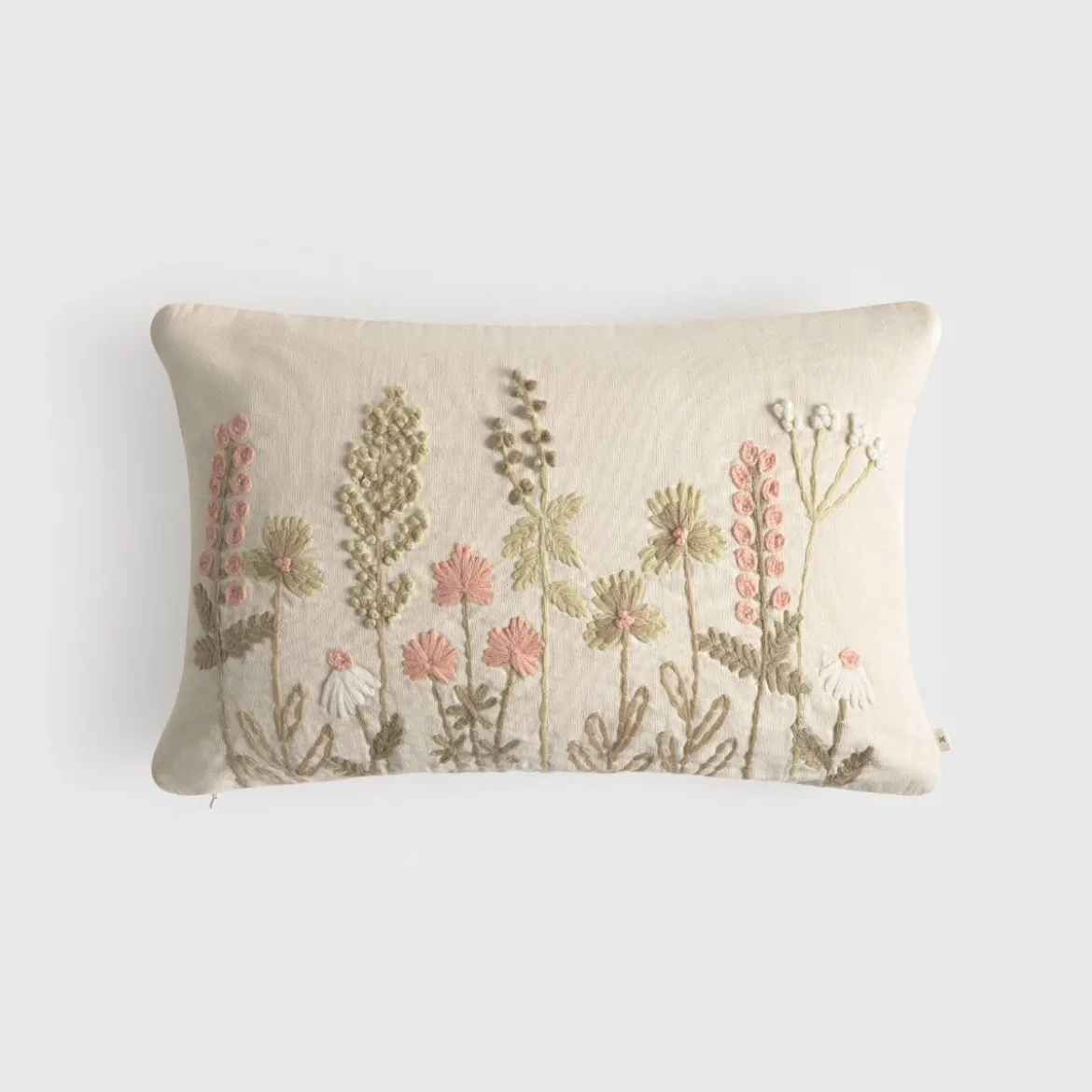 Funda de cojín algodón flores bordadas Litamani