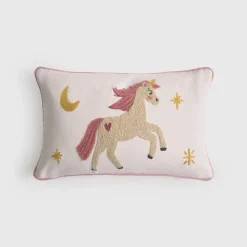 Funda de cojín algodón unicornio bordado Unela