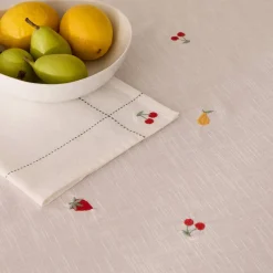 Mantel algodón efecto lino bordado frutas Granfru