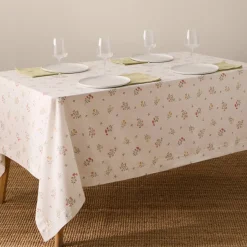 Mantel de algodón efecto lino estampado flores Florgu