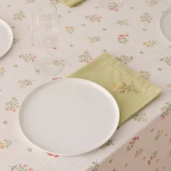 Mantel de algodón efecto lino estampado flores Florgu