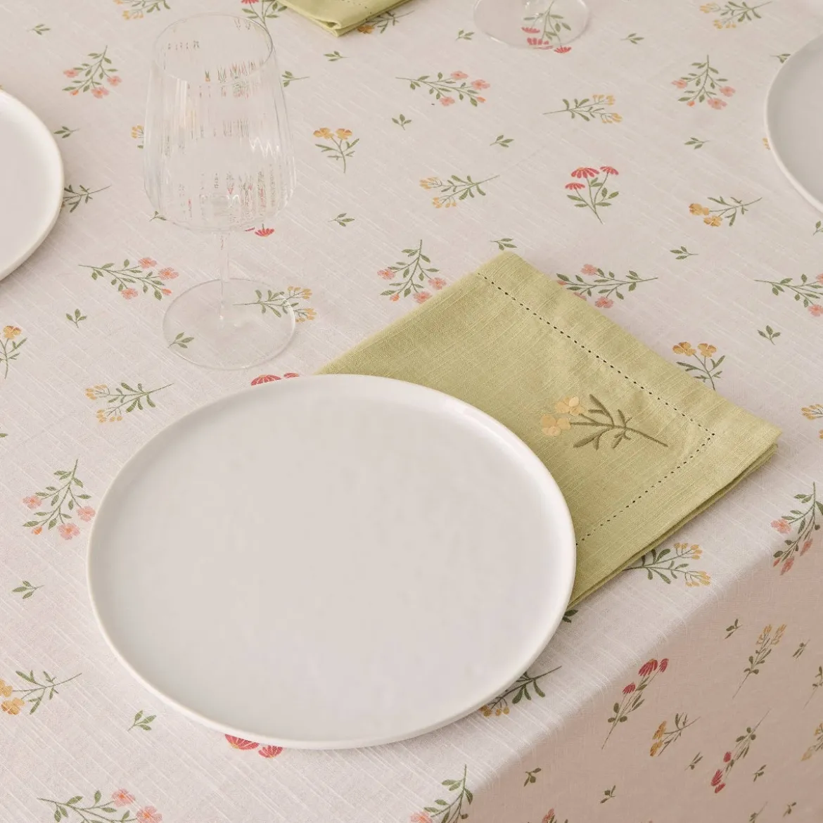 Mantel de algodón efecto lino estampado flores Florgu