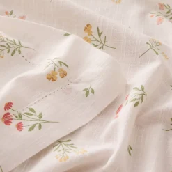 Mantel de algodón efecto lino estampado flores Florgu