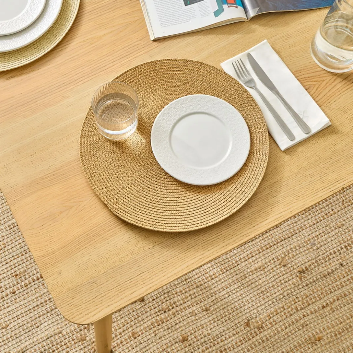 Mantel individual redondo hilo plateado Col