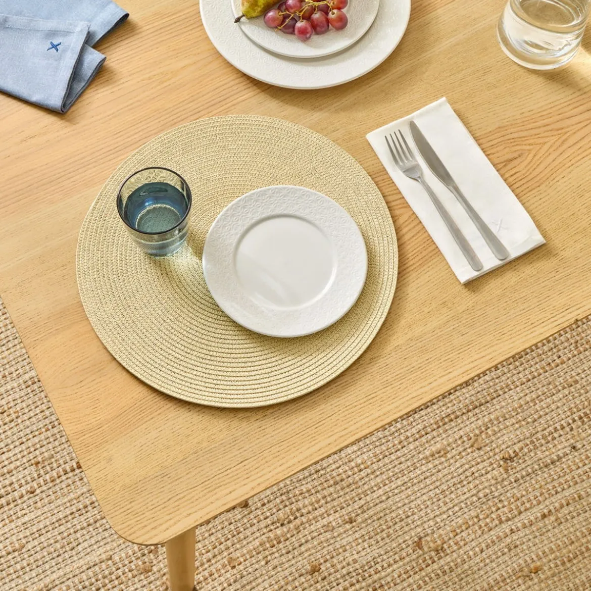 Mantel individual redondo hilo plateado Col