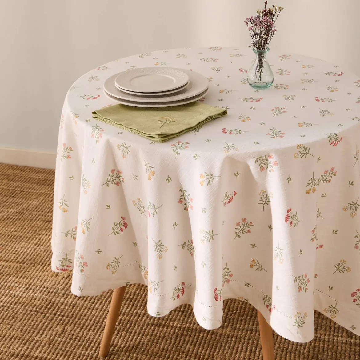 Mantel redondo algodón estampado flores Florgur