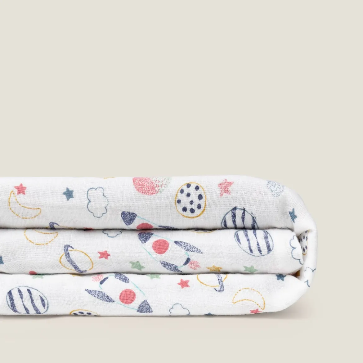 Muselina de algodón con estampado de planetas Planetis