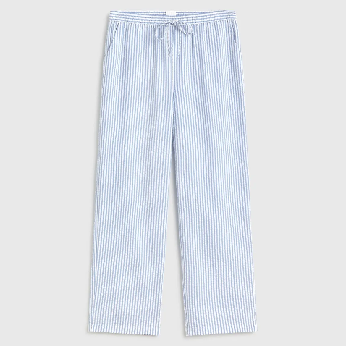 Pantalón de algodón seersucker mil rayas Lilia