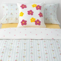 Set funda nórdica algodón percal 180 hilos cuadros flores Florgri