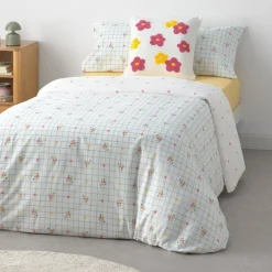 Set funda nórdica algodón percal 180 hilos cuadros flores Florgri