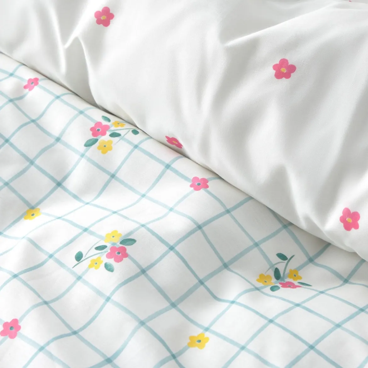 Set funda nórdica algodón percal 180 hilos cuadros flores Florgri