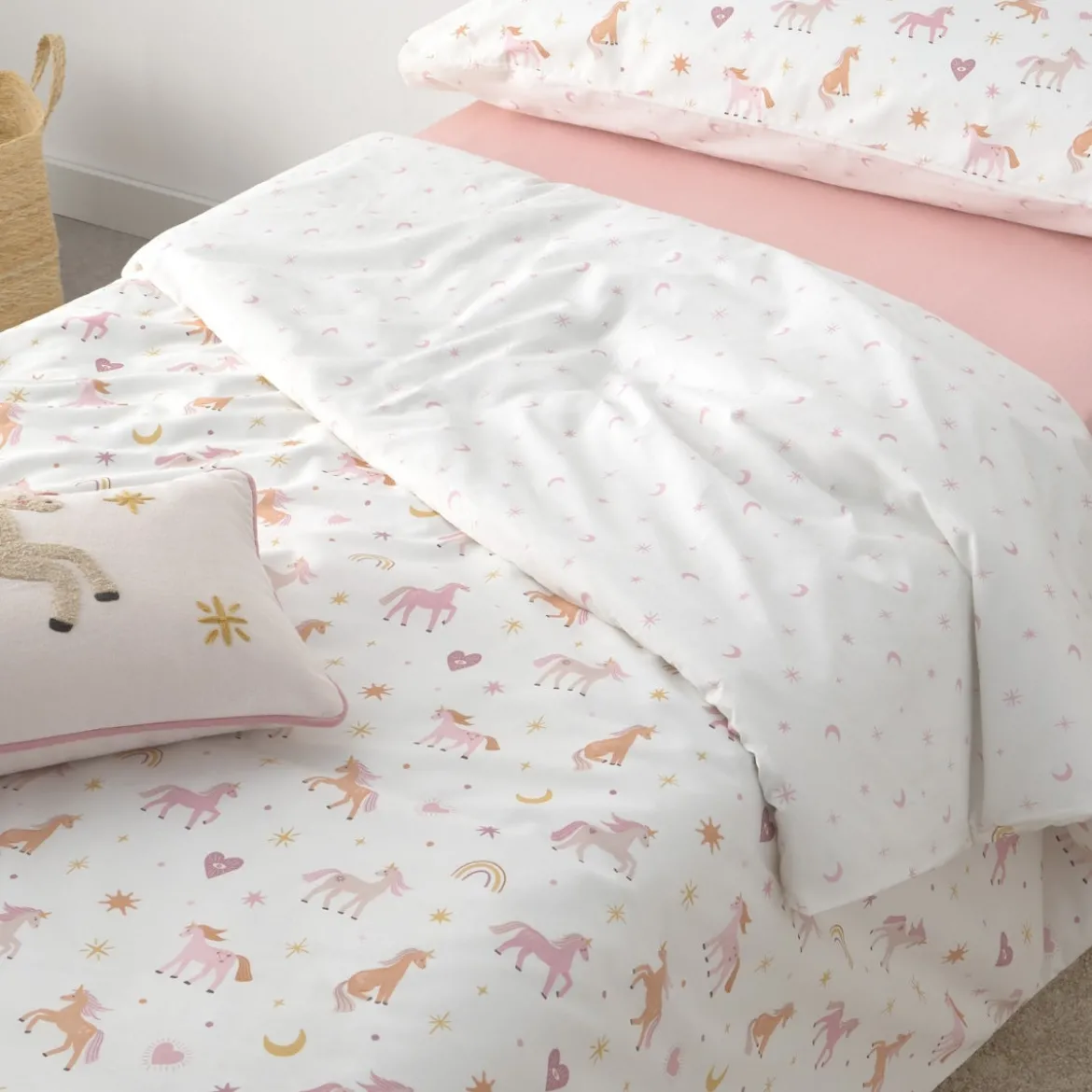 Set funda nórdica algodón percal 180 hilos unicornios Unela