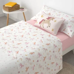 Set sábana algodón percal 180 hilos unicornios Unela
