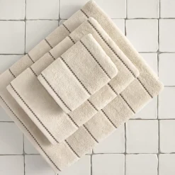 Toalla de baño algodón velour bordado rayas Meto